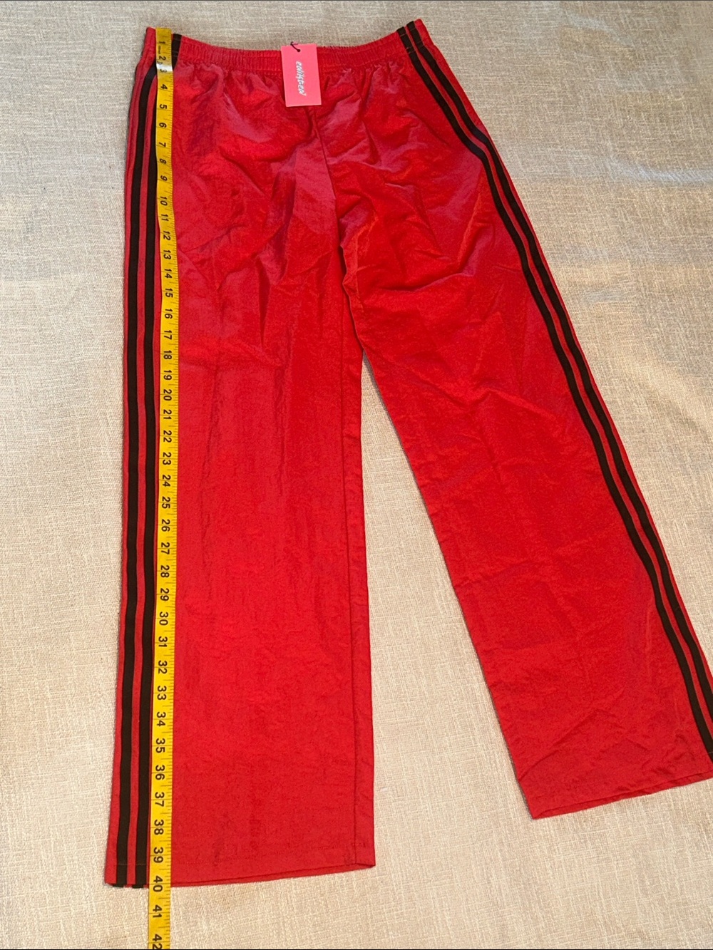 Edikted Red Sweatpants with Black Side Stripes - Picture 2 of 6